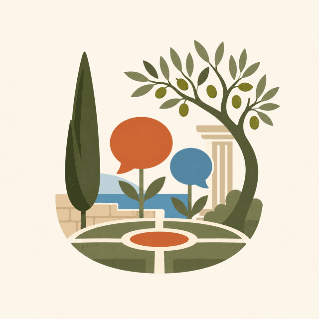 Two speech-bubble flowers in a Mediterranean garden